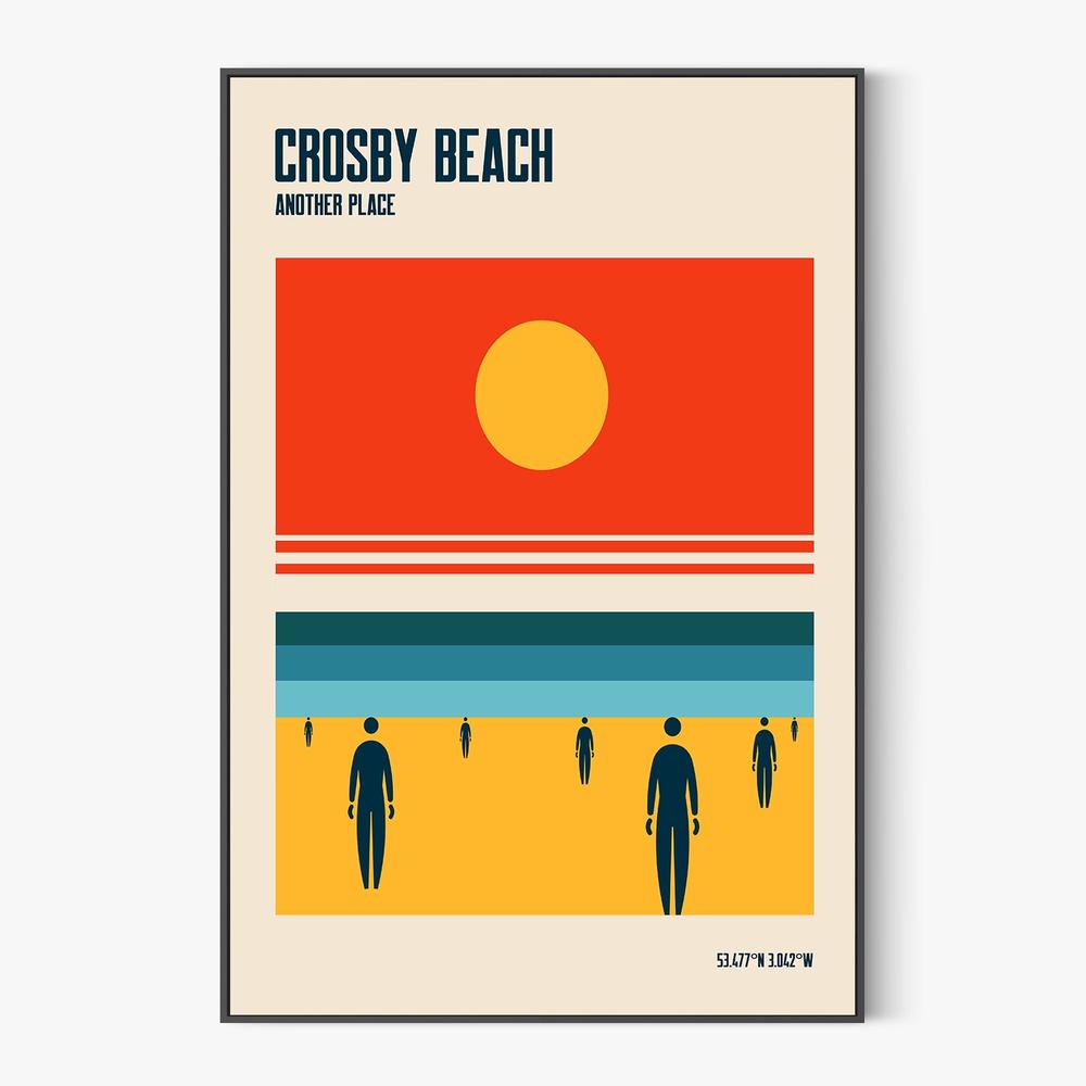 Crosby Beach Sun and Figures-by-Retrodrome-wall-art-print-canvas-poster-framed-Gioia
