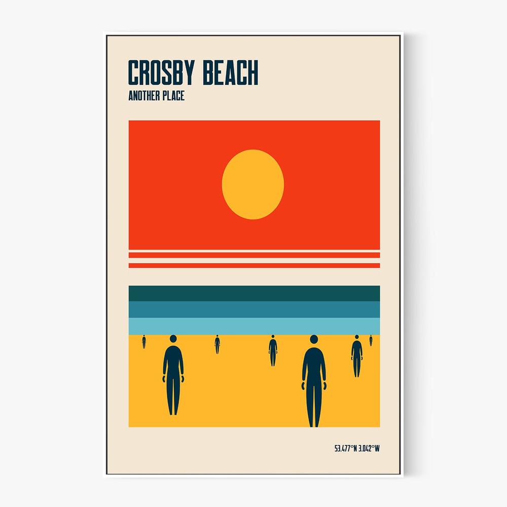 Crosby Beach Sun and Figures-by-Retrodrome-wall-art-print-canvas-poster-framed-Gioia