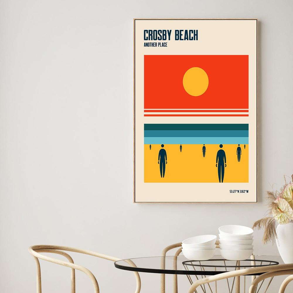 Crosby Beach Sun and Figures-by-Retrodrome-wall-art-print-canvas-poster-framed-Gioia