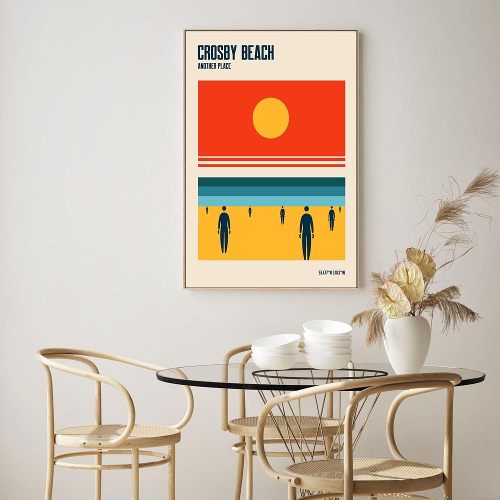 Crosby Beach Sun and Figures-by-Retrodrome-wall-art-print-canvas-poster-framed-Gioia