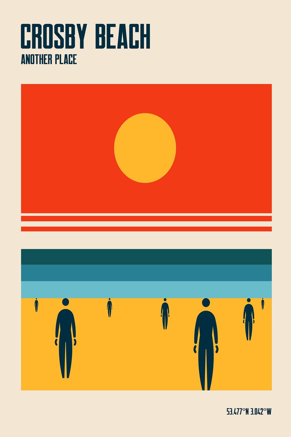 Crosby Beach Sun and Figures-by-Retrodrome-wall-art-print-canvas-poster-framed-Gioia