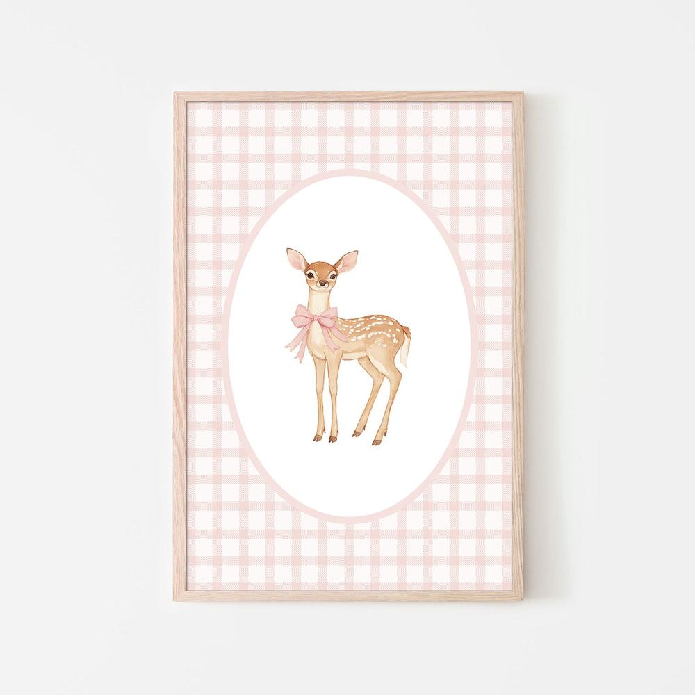 Cute Fawn Pink Bow-by-Melloi Art Prints-wall-art-print-canvas-poster-framed-Gioia