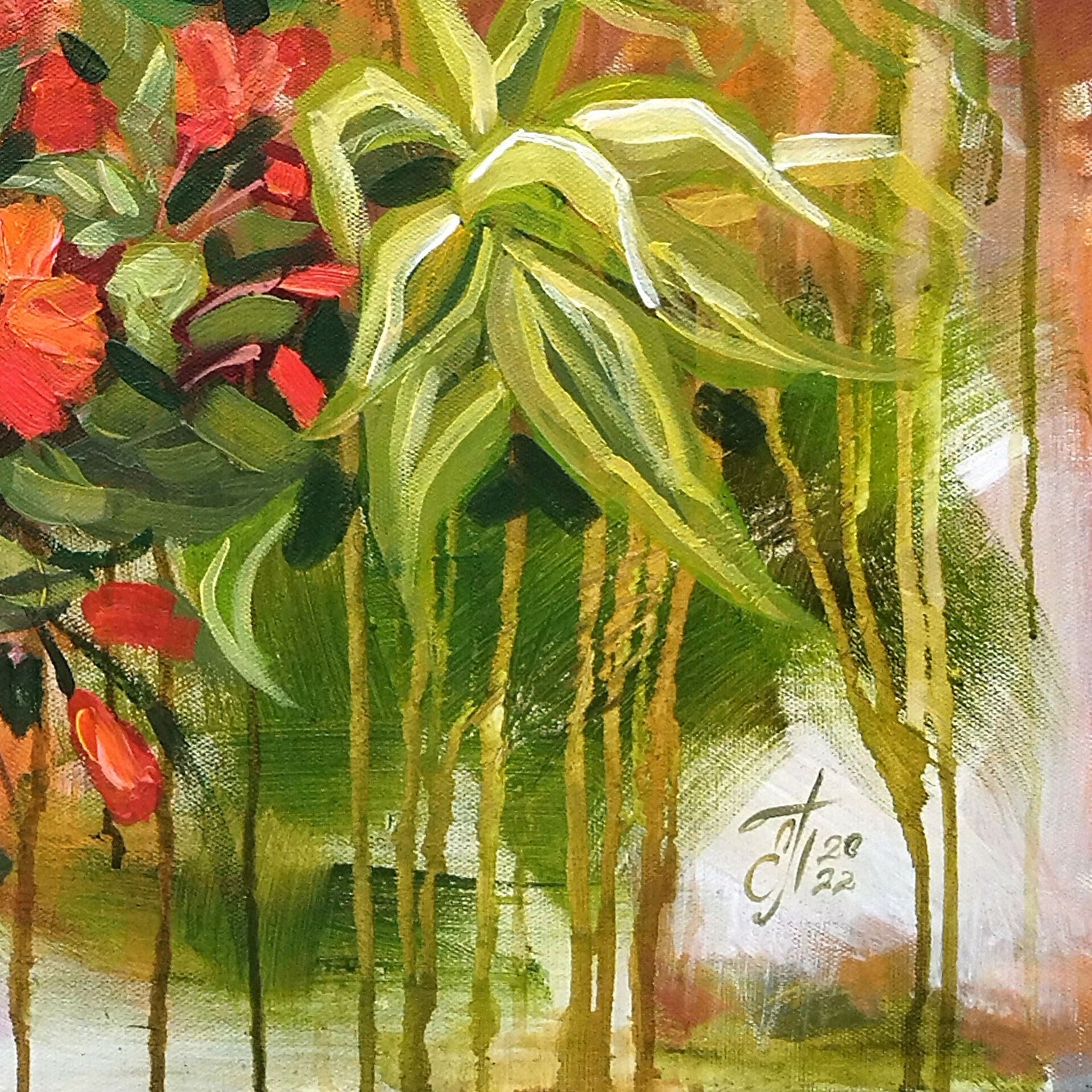 Tropical Garden, Original Hand-Painted Canvas By Ekaterina Prisich