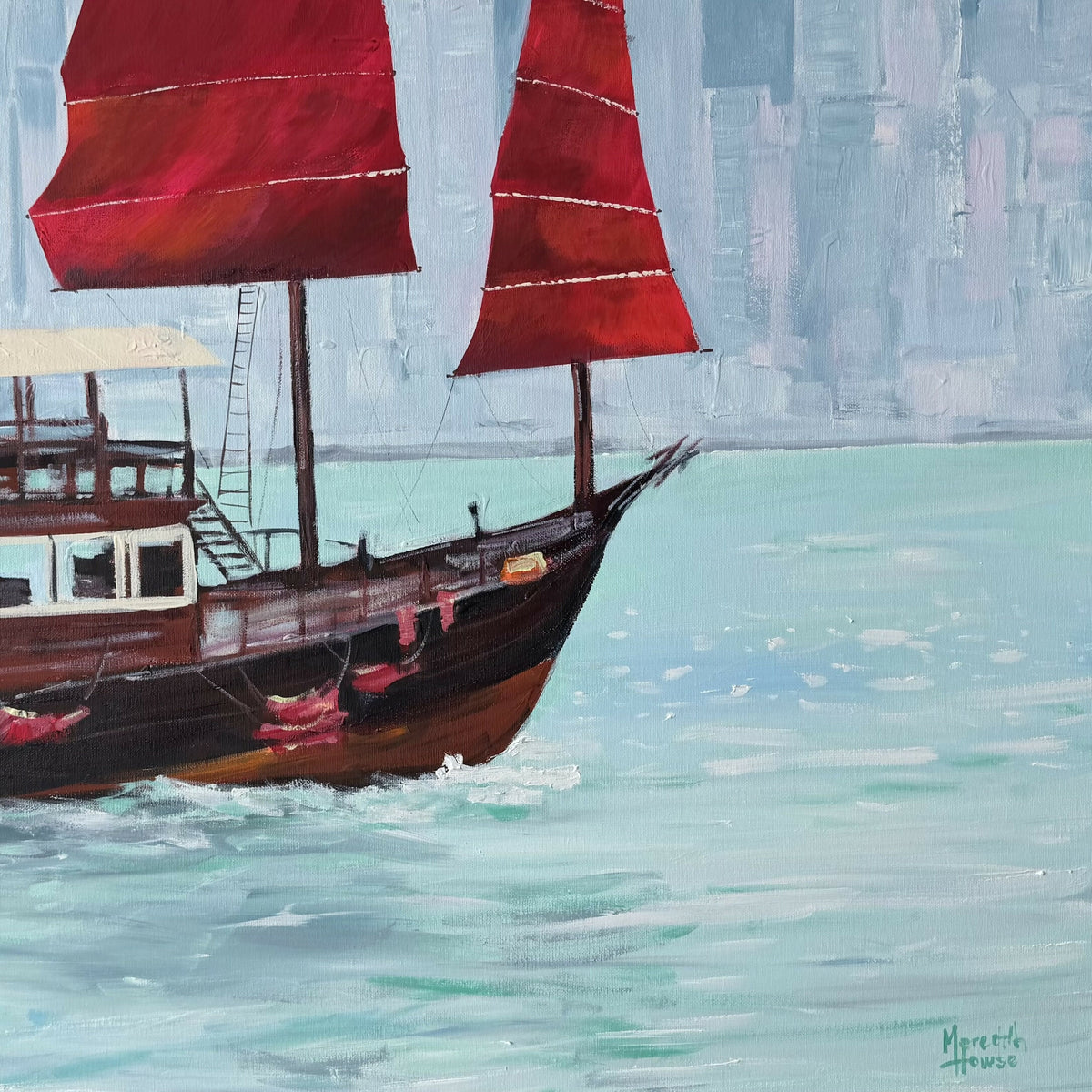 Hong Kong Harbour. Original hand-painted artwork by Meredith Howse.