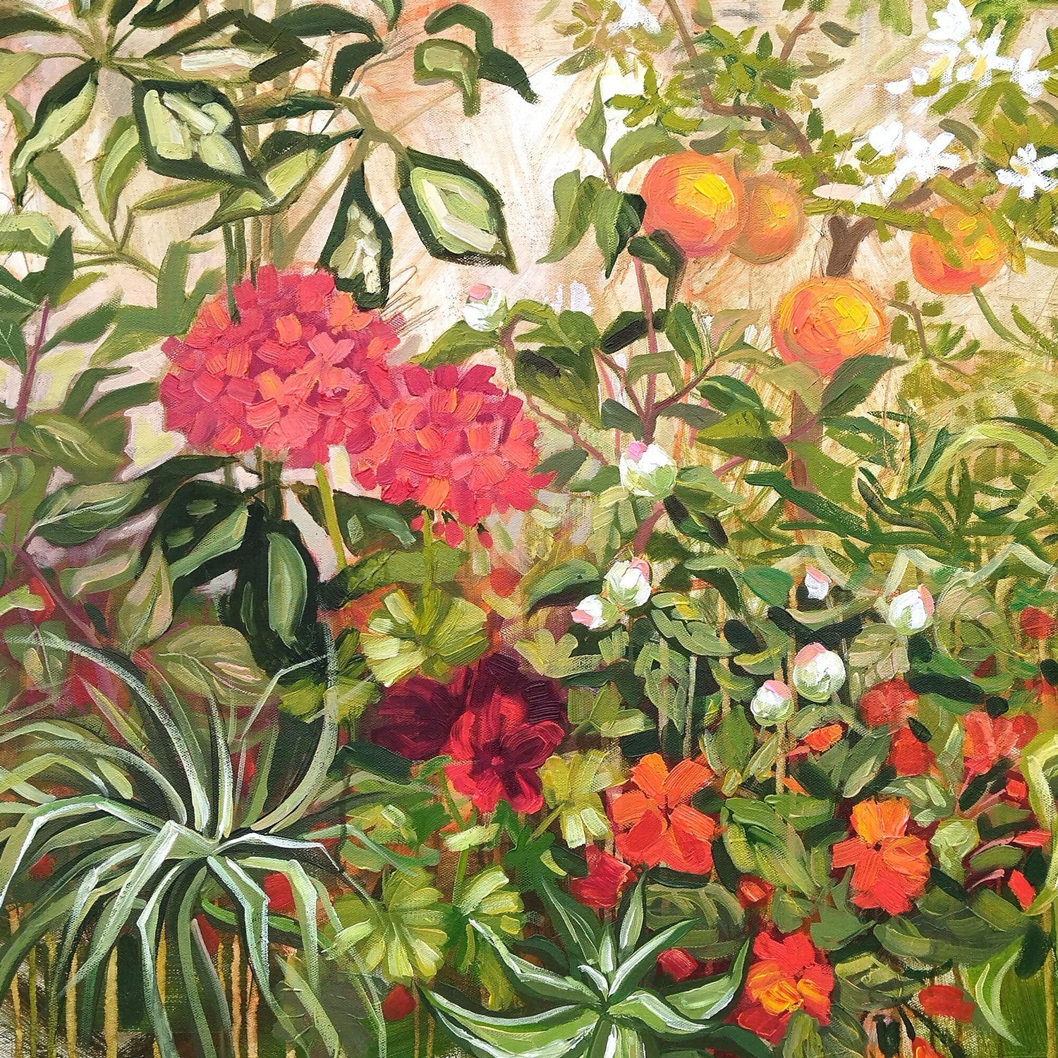 Tropical Garden, Original Hand-Painted Canvas By Ekaterina Prisich