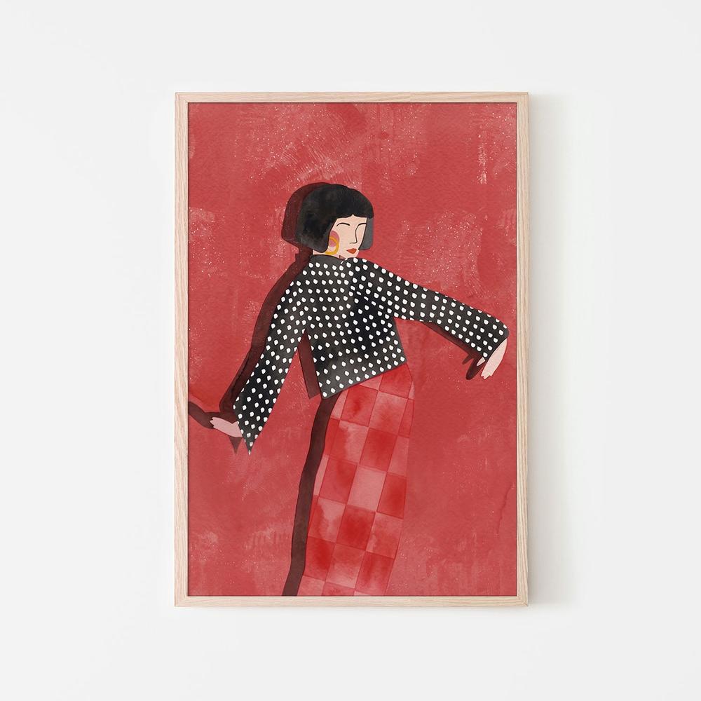 Dancing Woman Red Style-by-Essa Van Reis-wall-art-print-canvas-poster-framed-Gioia