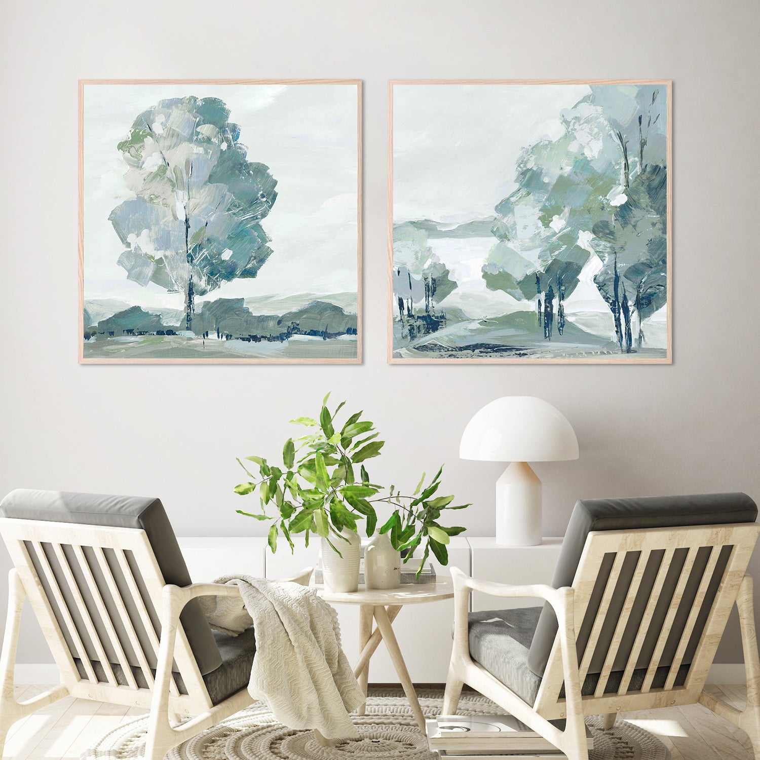 Blue Tree Forest, Style A & B, Set Of 2