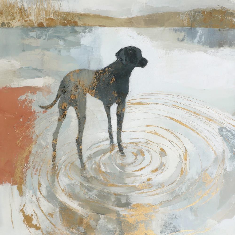 Dog in Golden Waters-by-Chromatic Storm Studio-wall-art-print-canvas-poster-framed-Gioia