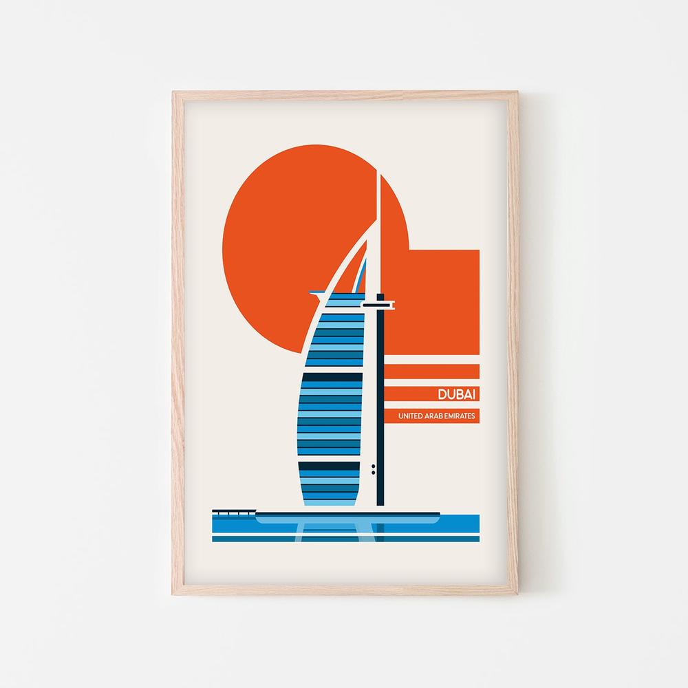 Dubai Sail Building Sunset-by-Retrodrome-wall-art-print-canvas-poster-framed-Gioia