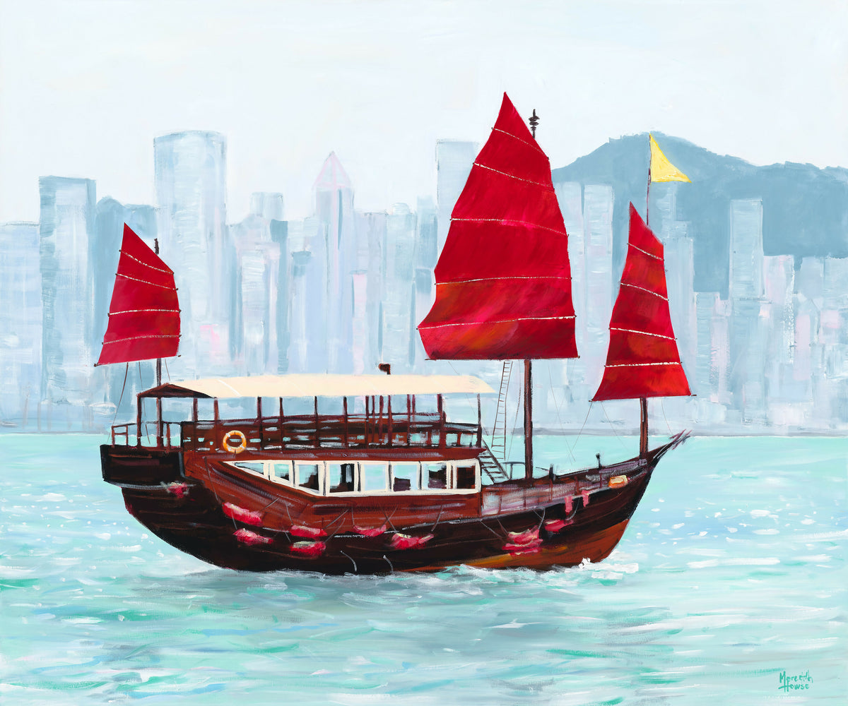 Hong Kong Harbour. Original hand-painted artwork by Meredith Howse.