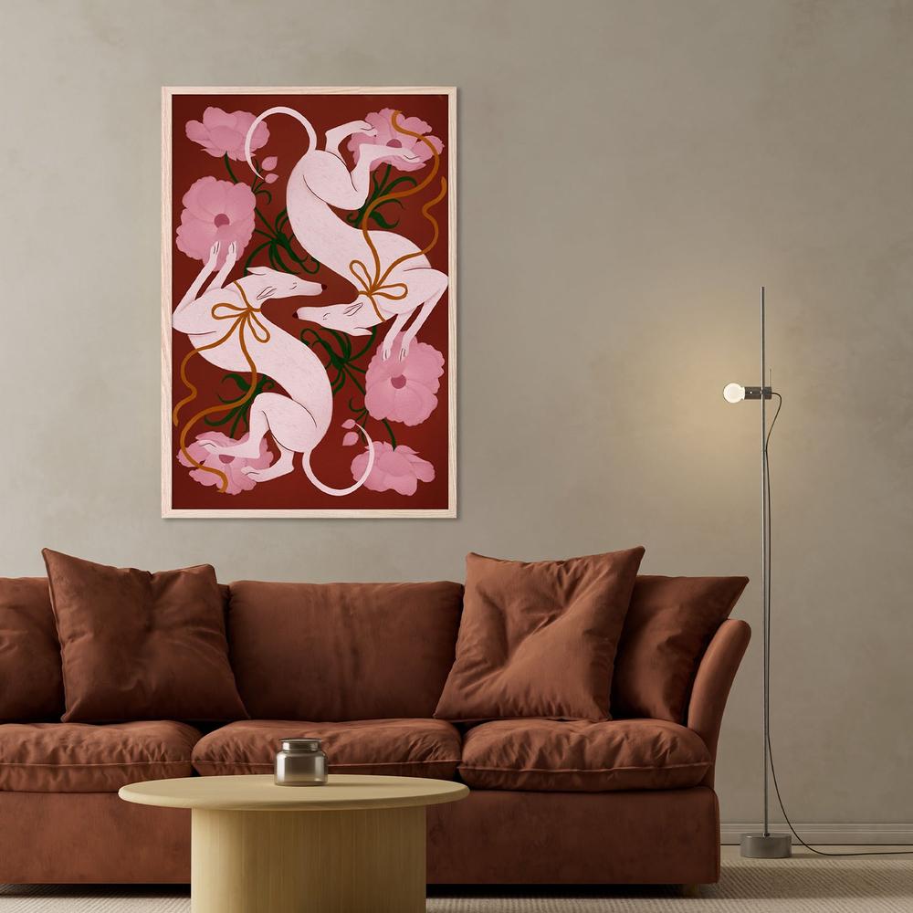 wall-art-print-canvas-poster-framed-Elegant Greyhounds and Flowers-8