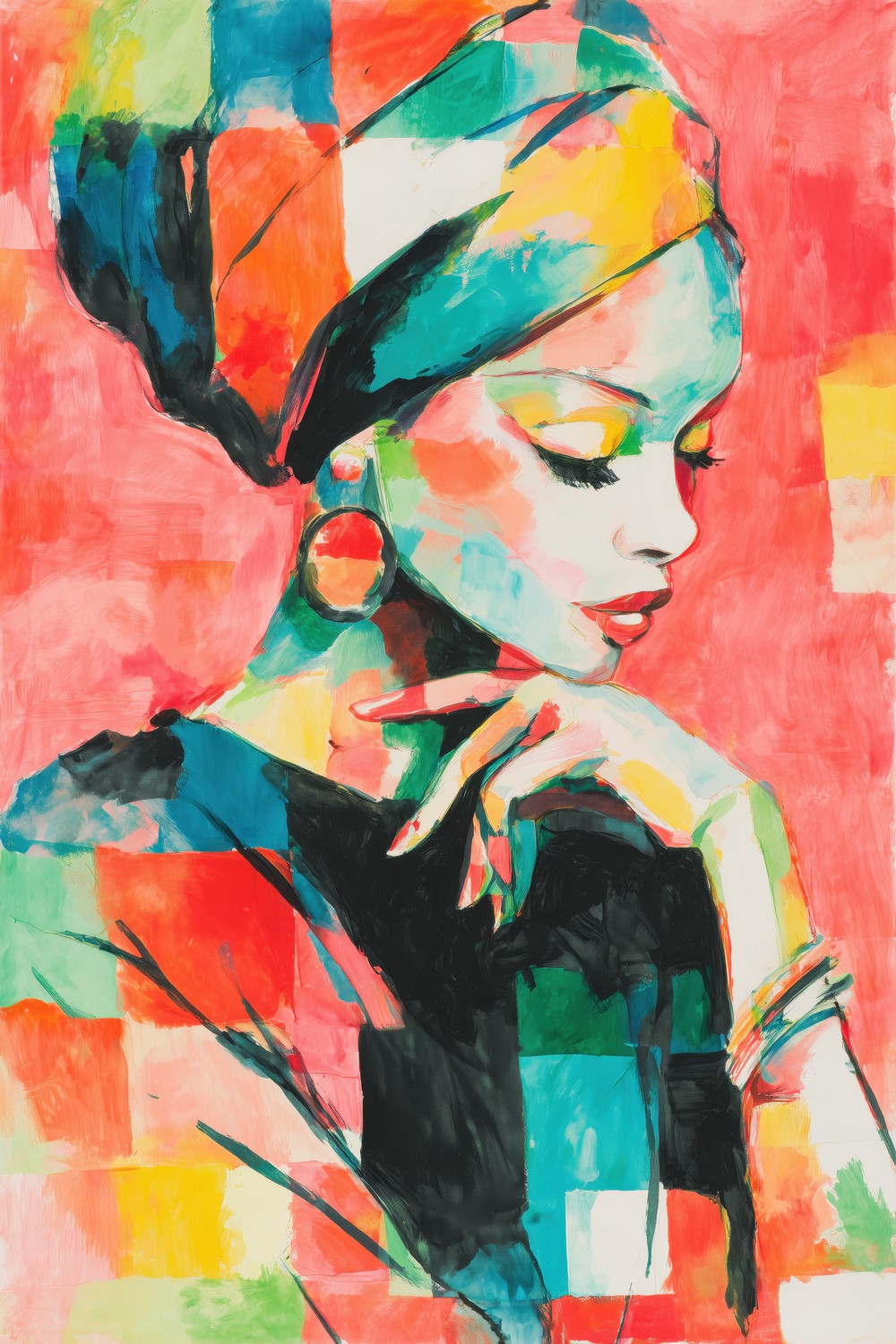 Elegant Woman with Turban-by-Chromatic Storm Studio-wall-art-print-canvas-poster-framed-Gioia