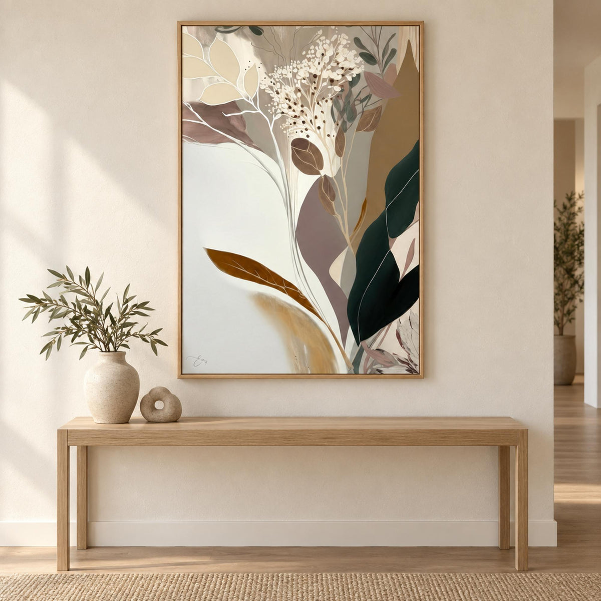 Enchanted Meadow, Style A wall art styled above a contemporary hallway console