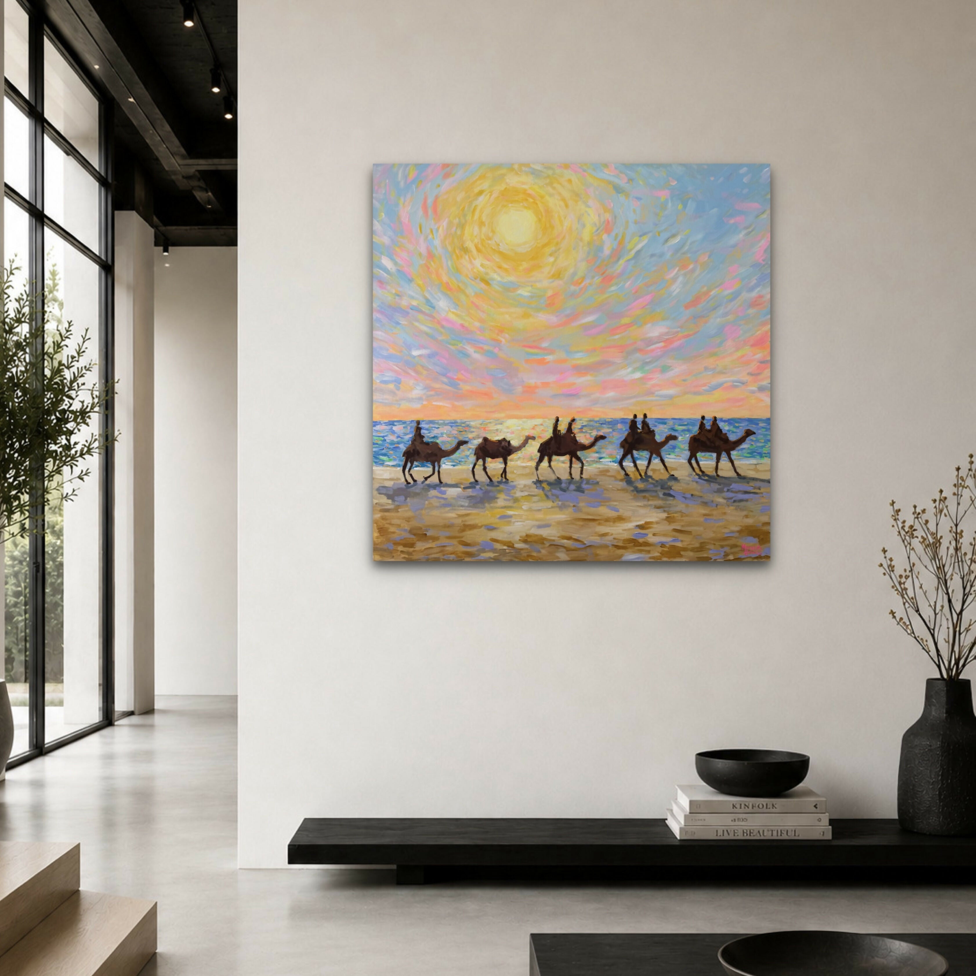Mindil Beach Sunset Camels. Original hand-painted artwork by Meredith Howse.