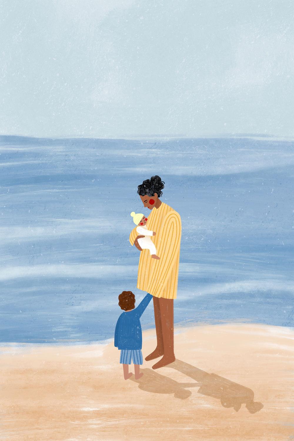 Family Beach Day-by-Bea Muller-wall-art-print-canvas-poster-framed-Gioia