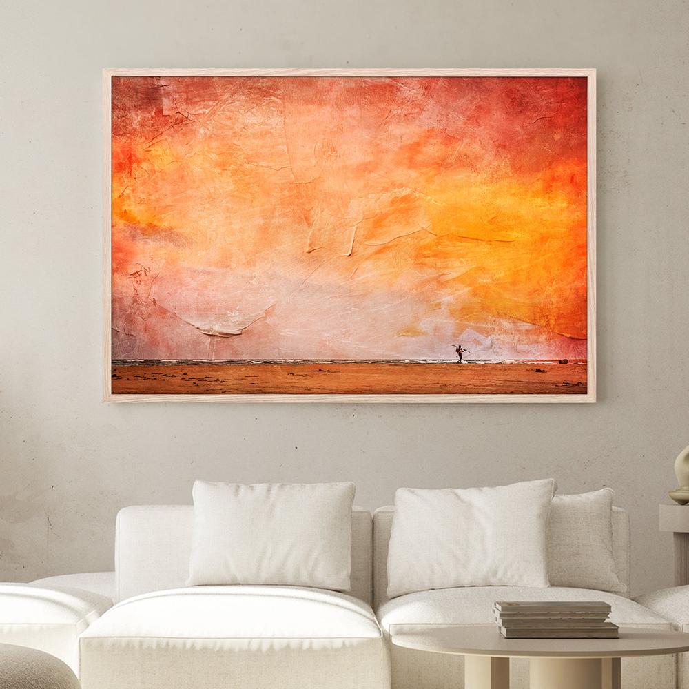 Fisherman Walking Home against a Painted Sunset Sky (Roving)-by-Andrew Paranavitana-wall-art-print-canvas-poster-framed-Gioia