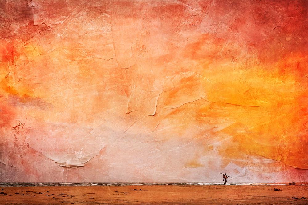 Fisherman Walking Home against a Painted Sunset Sky (Roving)-by-Andrew Paranavitana-wall-art-print-canvas-poster-framed-Gioia