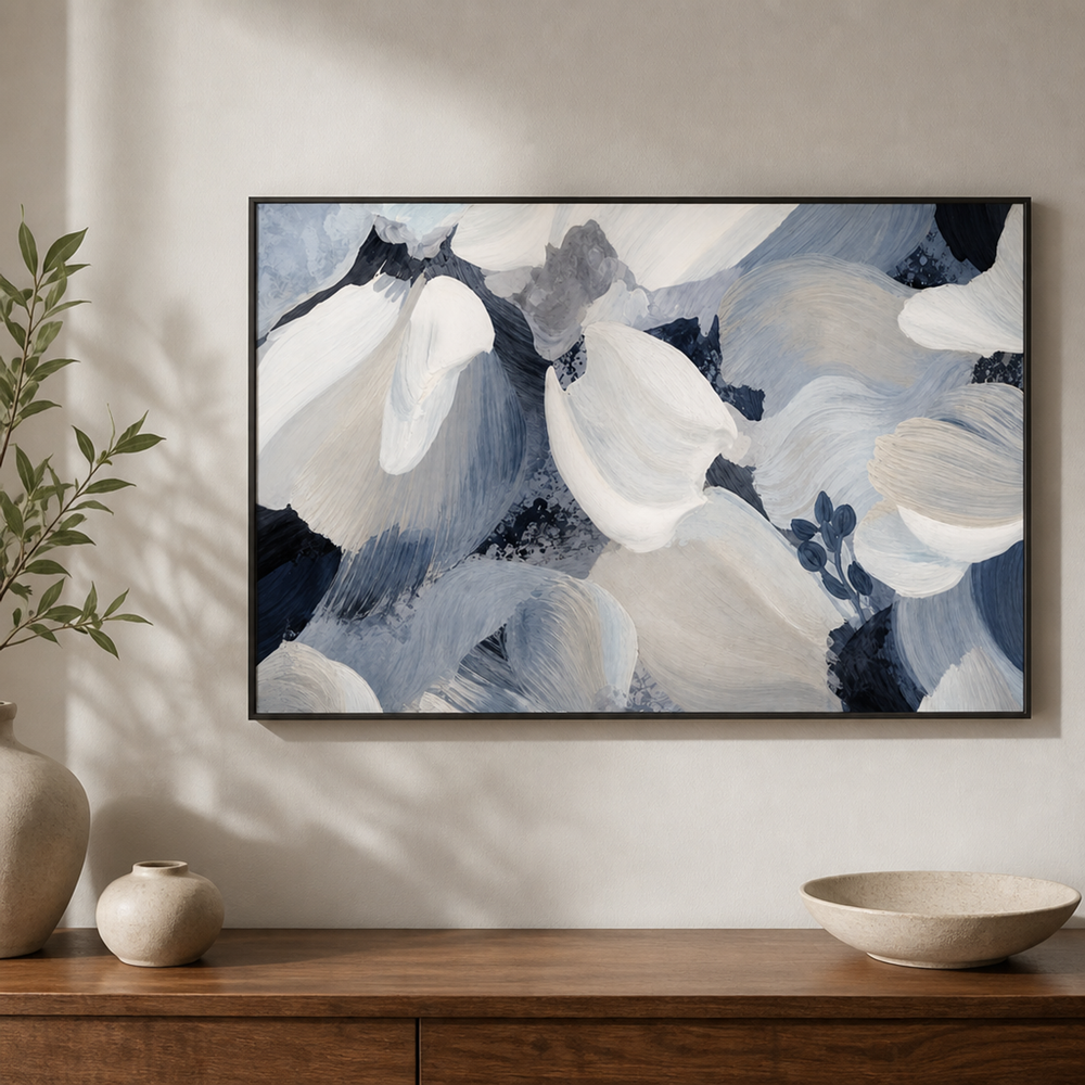 Flower Petal - Cool Blue-by-Amber Pearl Studio-wall-art-print-canvas-poster-framed-Gioia