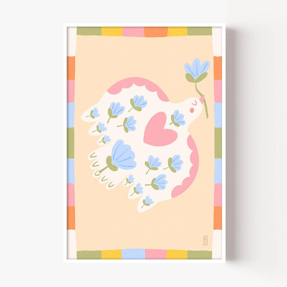 Flowering Peace Dove-by-Dirkie Nell-wall-art-print-canvas-poster-framed-Gioia