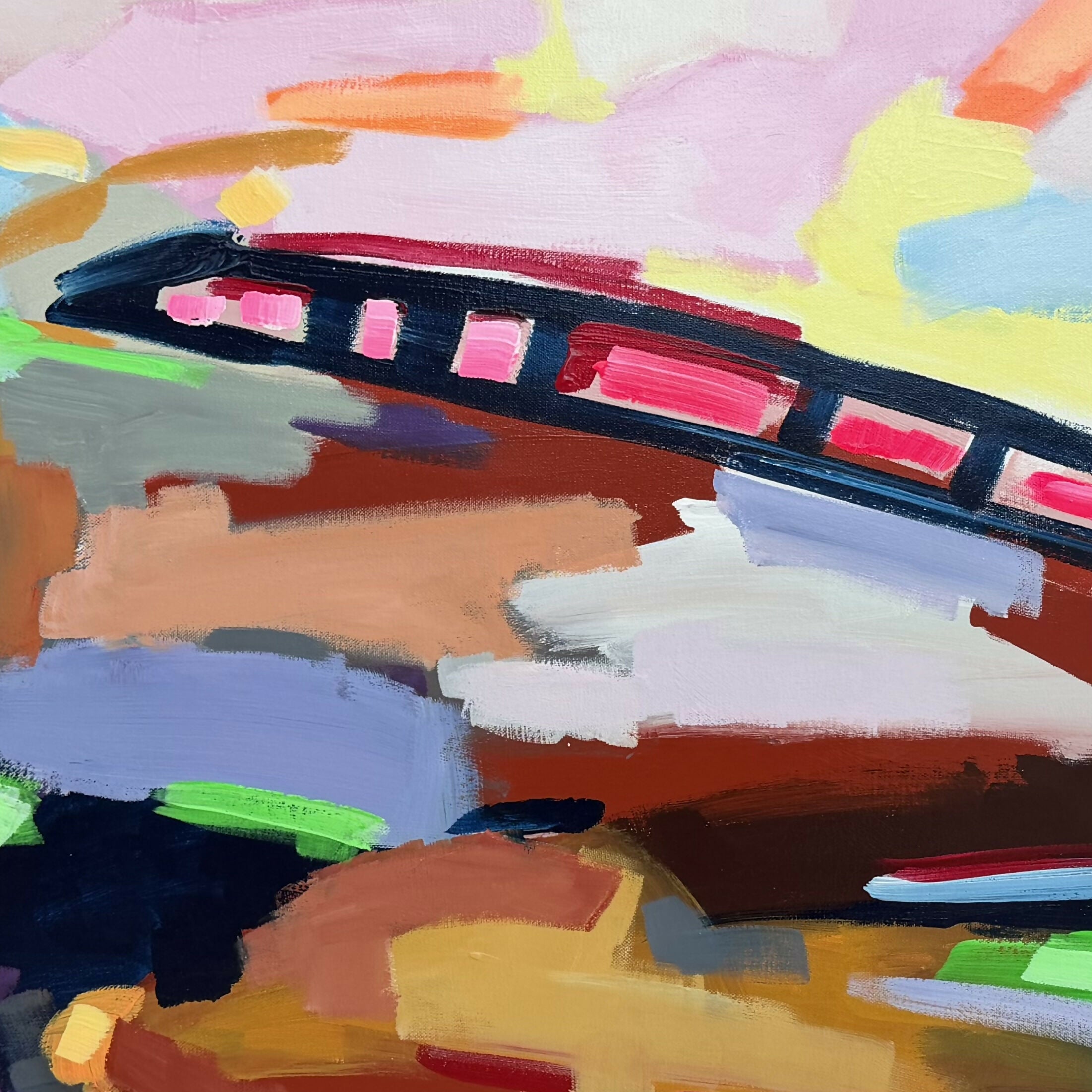 Bullet Train Blast. Original hand-painted artwork by Meredith Howse.