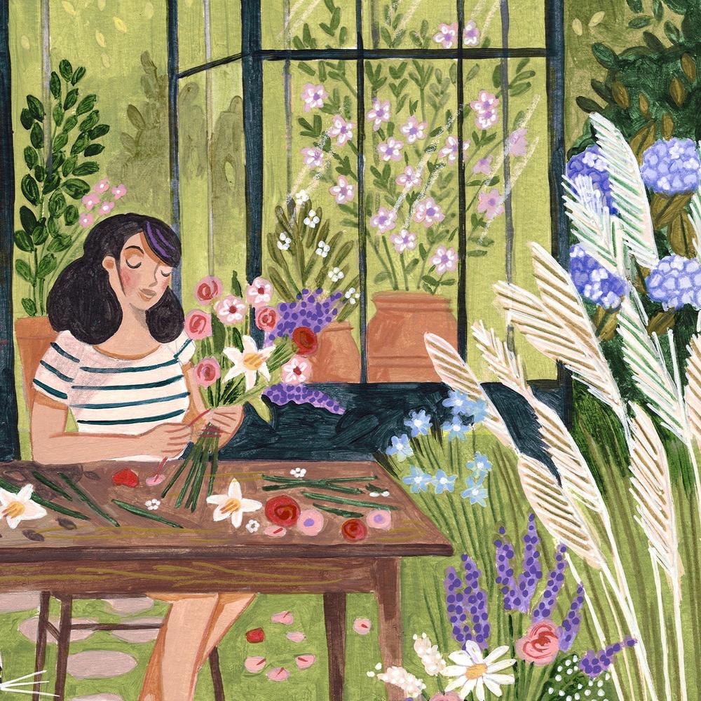 Garden Flower Arranging-by-Caroline Bonne Muller-wall-art-print-canvas-poster-framed-Gioia