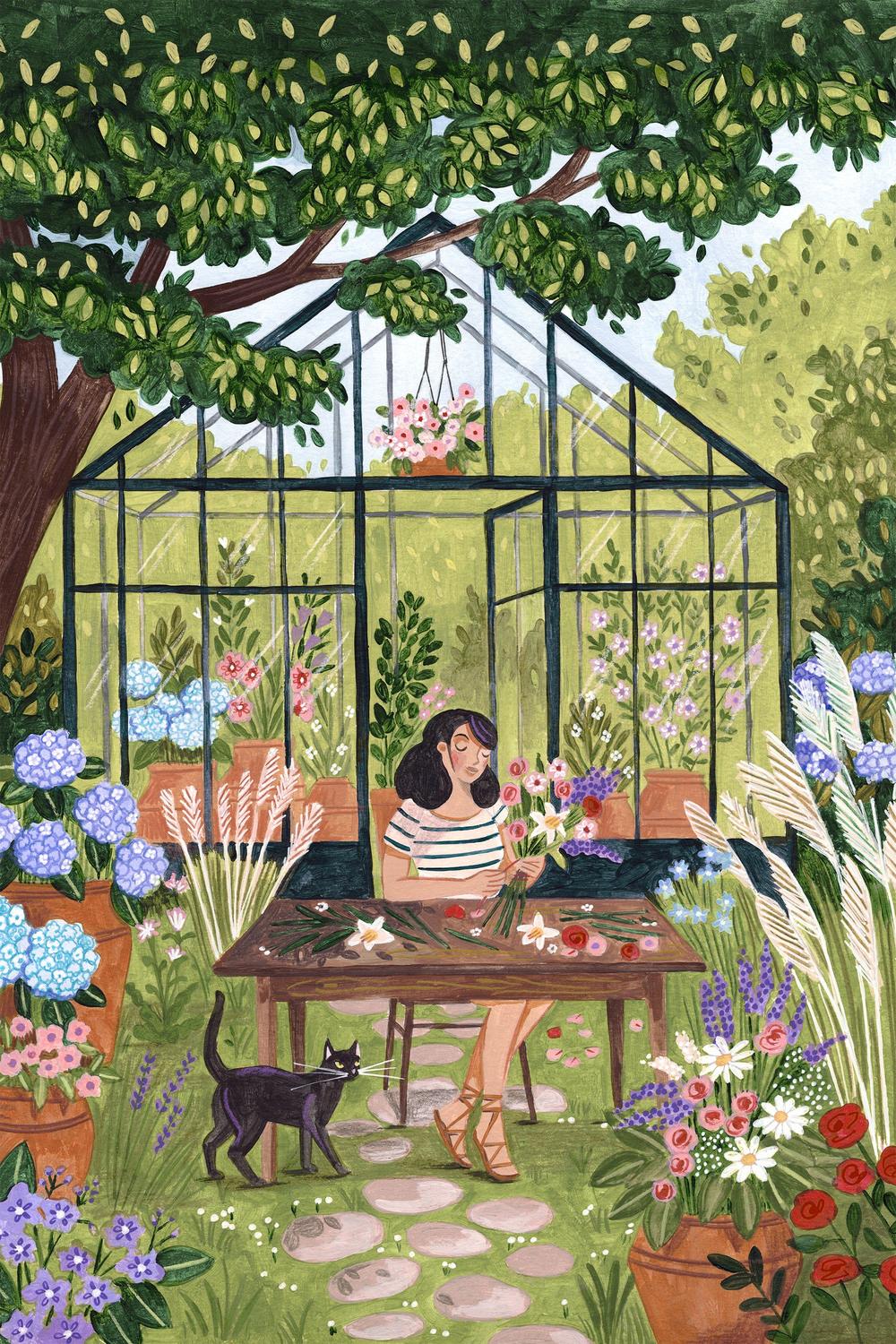 Garden Flower Arranging-by-Caroline Bonne Muller-wall-art-print-canvas-poster-framed-Gioia