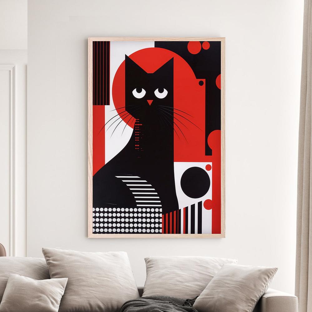 Geometric Black Cat-by-Andreas Magnusson-wall-art-print-canvas-poster-framed-Gioia