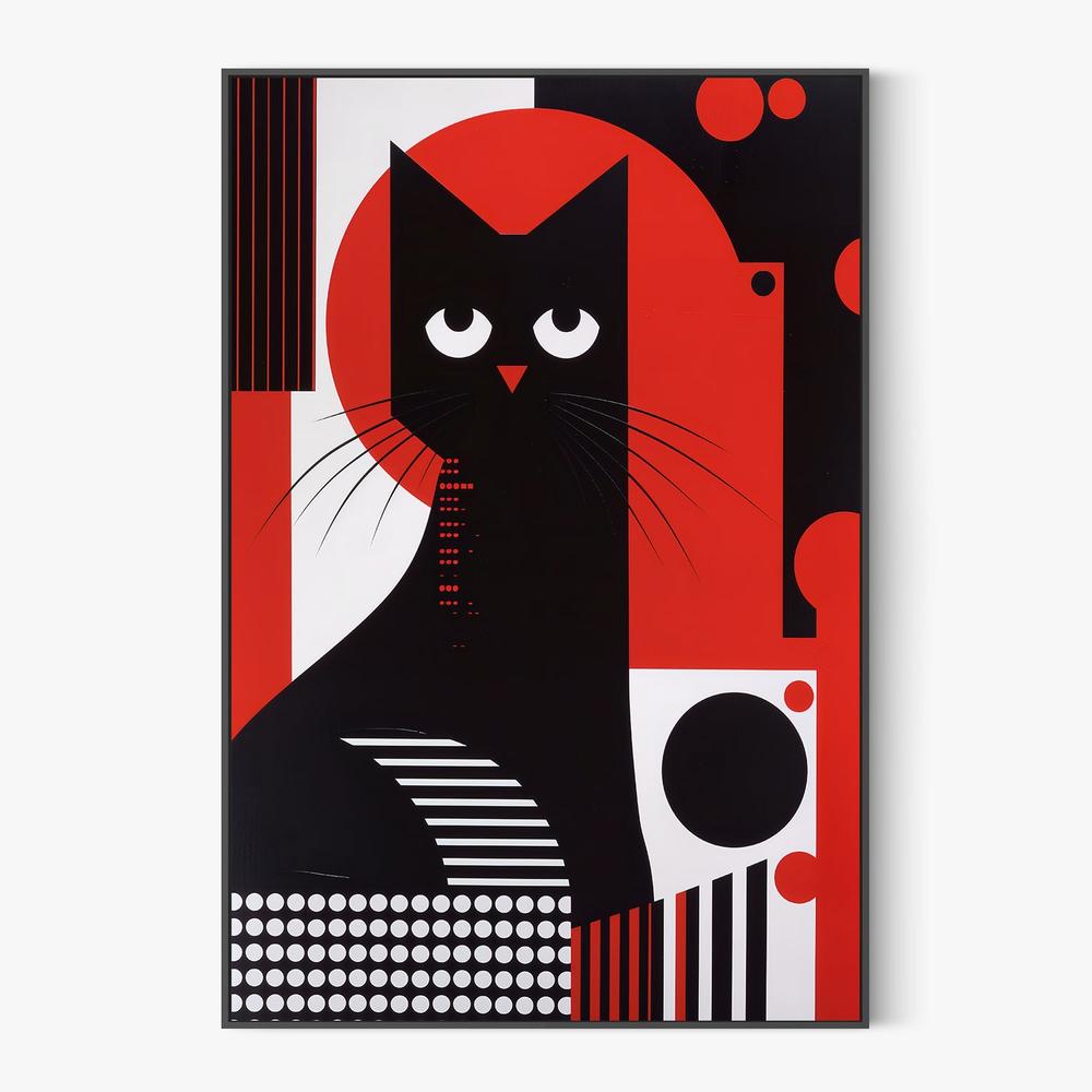 Geometric Black Cat-by-Andreas Magnusson-wall-art-print-canvas-poster-framed-Gioia