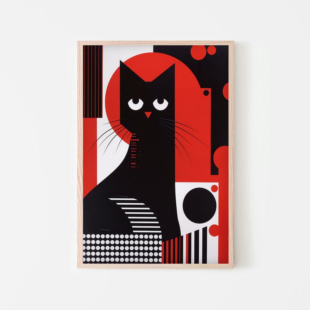Geometric Black Cat-by-Andreas Magnusson-wall-art-print-canvas-poster-framed-Gioia