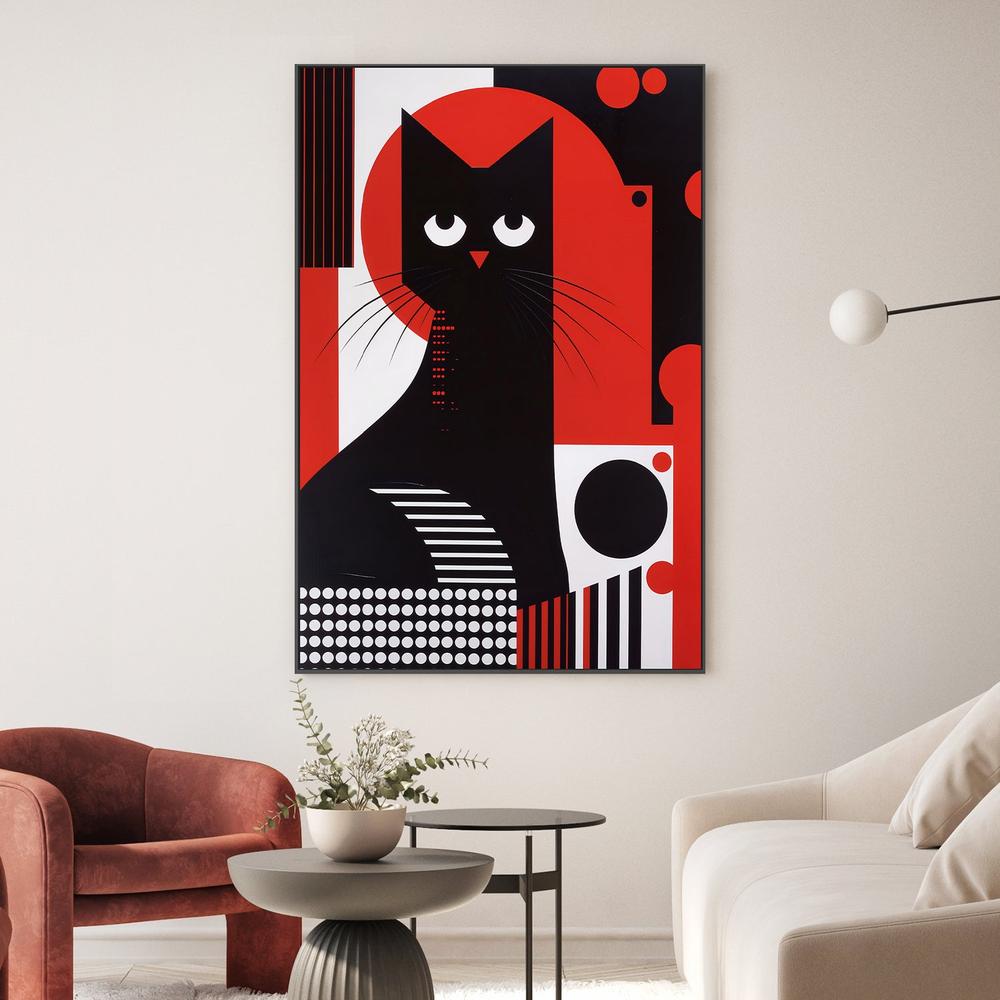 Geometric Black Cat-by-Andreas Magnusson-wall-art-print-canvas-poster-framed-Gioia