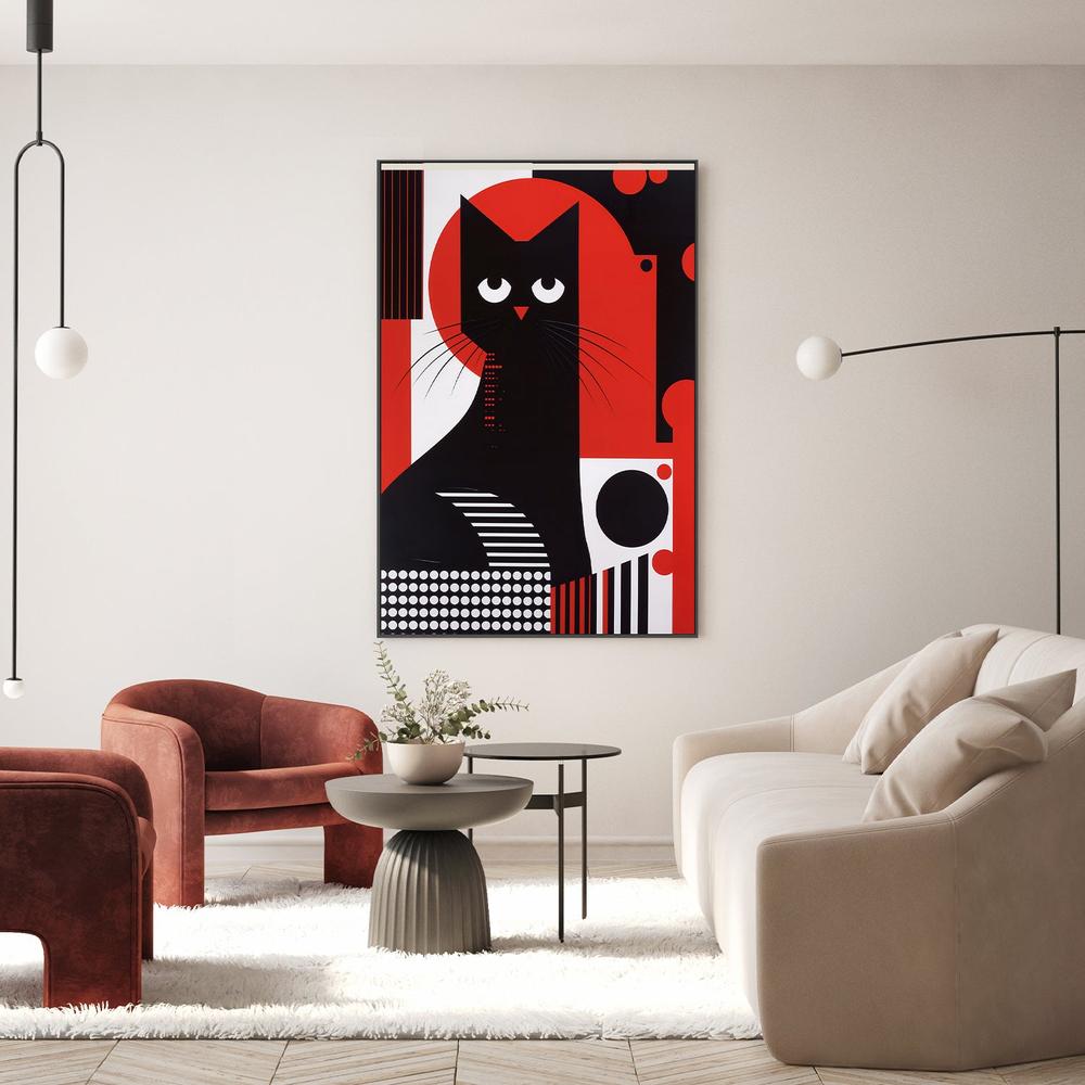 Geometric Black Cat-by-Andreas Magnusson-wall-art-print-canvas-poster-framed-Gioia