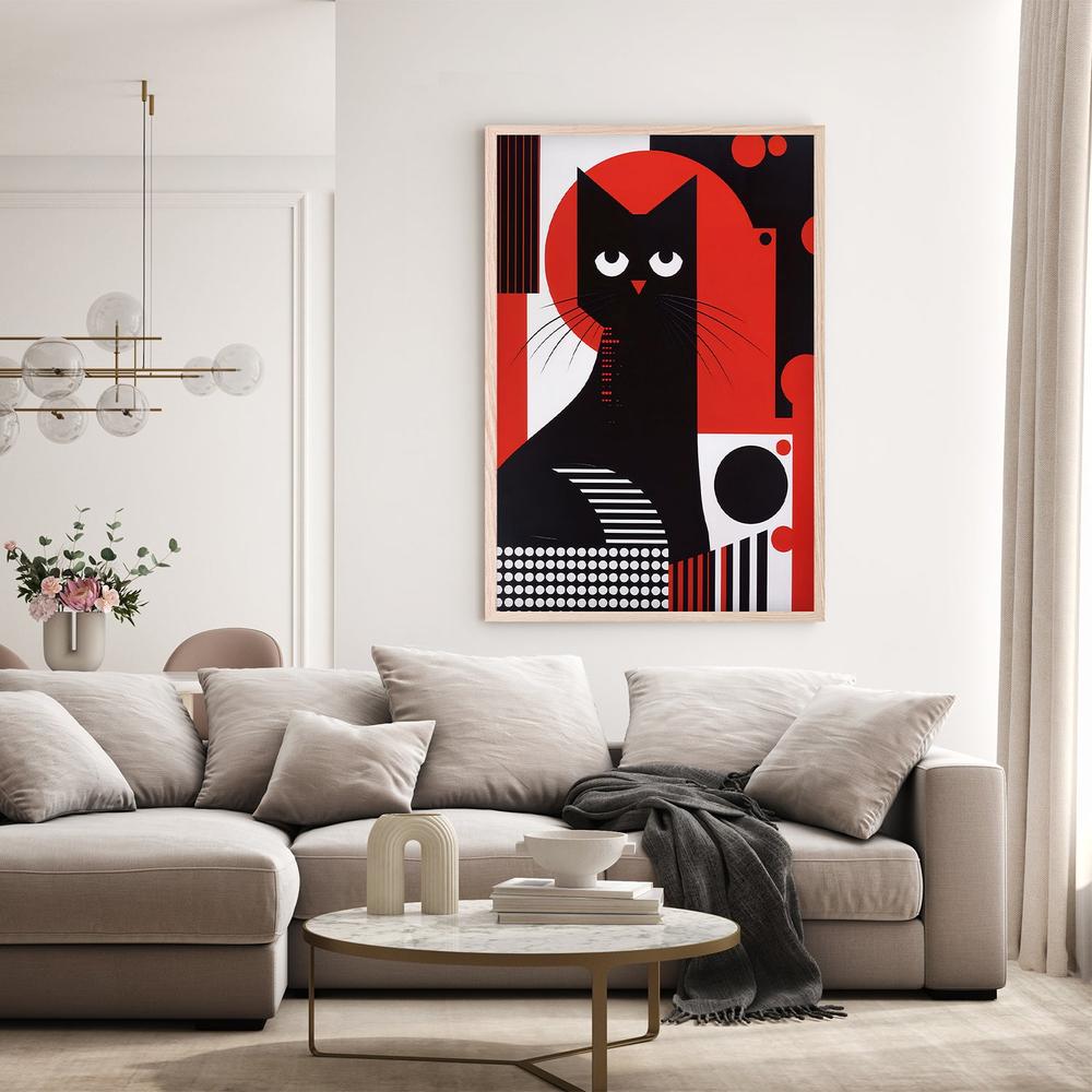 Geometric Black Cat-by-Andreas Magnusson-wall-art-print-canvas-poster-framed-Gioia