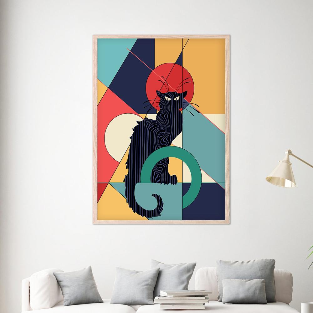 Geometric Black Cat-by-CATS AND DOTZ-wall-art-print-canvas-poster-framed-Gioia