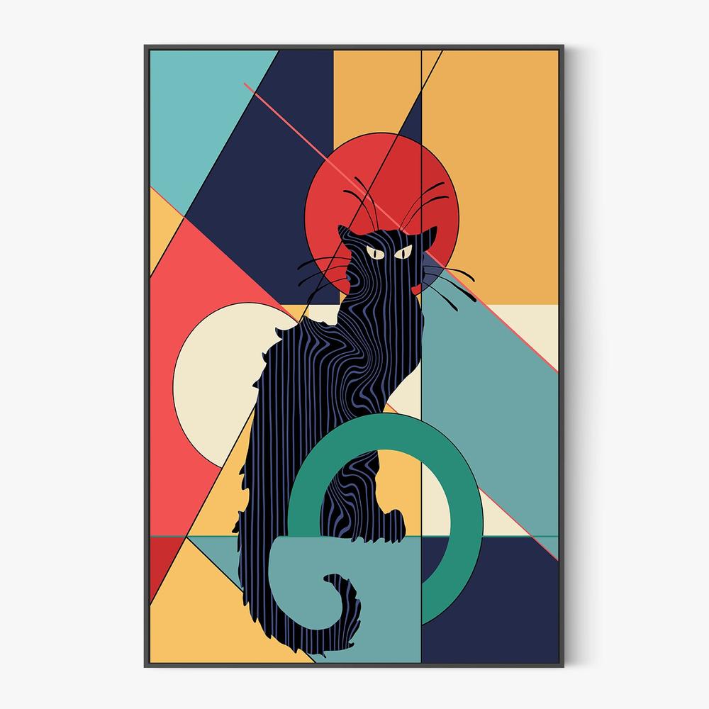 Geometric Black Cat-by-CATS AND DOTZ-wall-art-print-canvas-poster-framed-Gioia