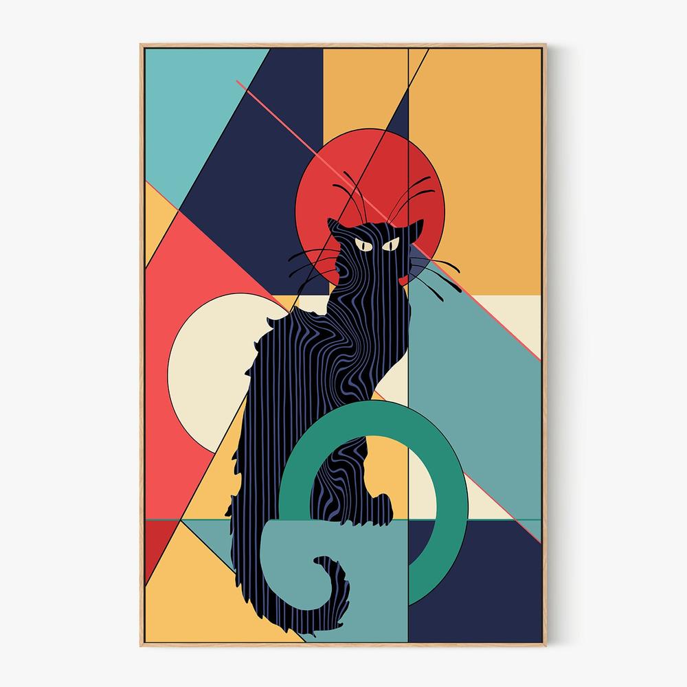 Geometric Black Cat-by-CATS AND DOTZ-wall-art-print-canvas-poster-framed-Gioia