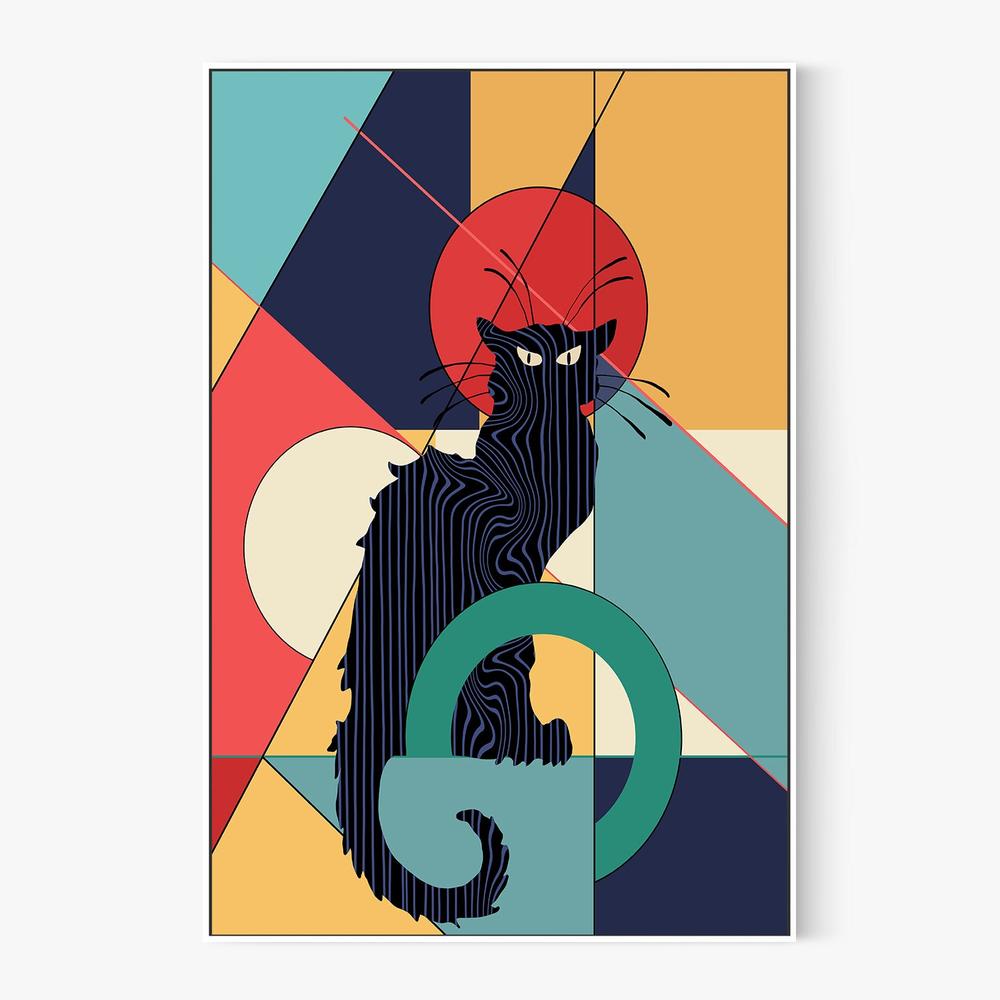 Geometric Black Cat-by-CATS AND DOTZ-wall-art-print-canvas-poster-framed-Gioia