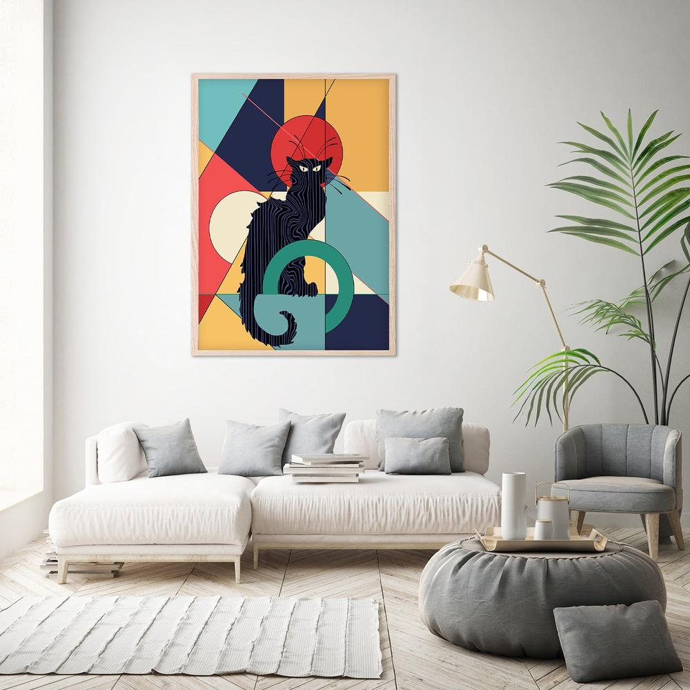 Geometric Black Cat-by-CATS AND DOTZ-wall-art-print-canvas-poster-framed-Gioia