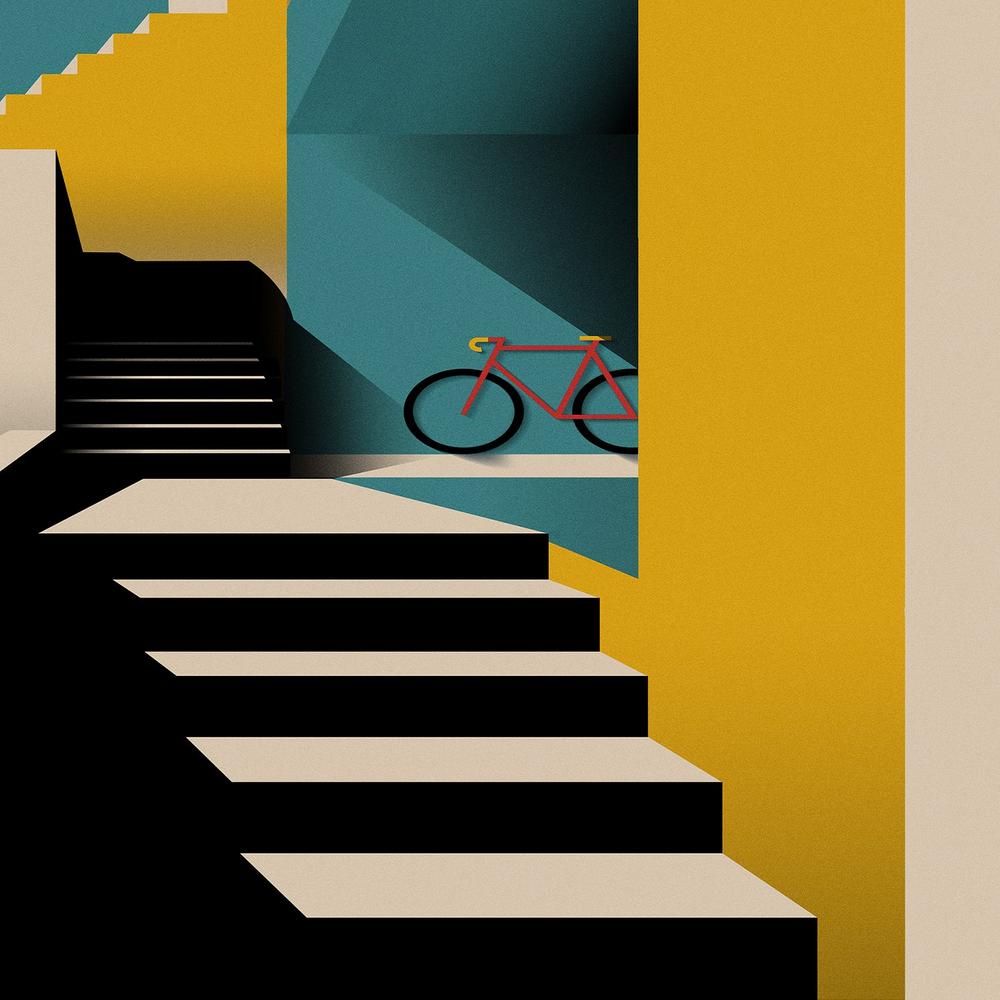 Geometric City Bicycle-by-Fadil Roze-wall-art-print-canvas-poster-framed-Gioia