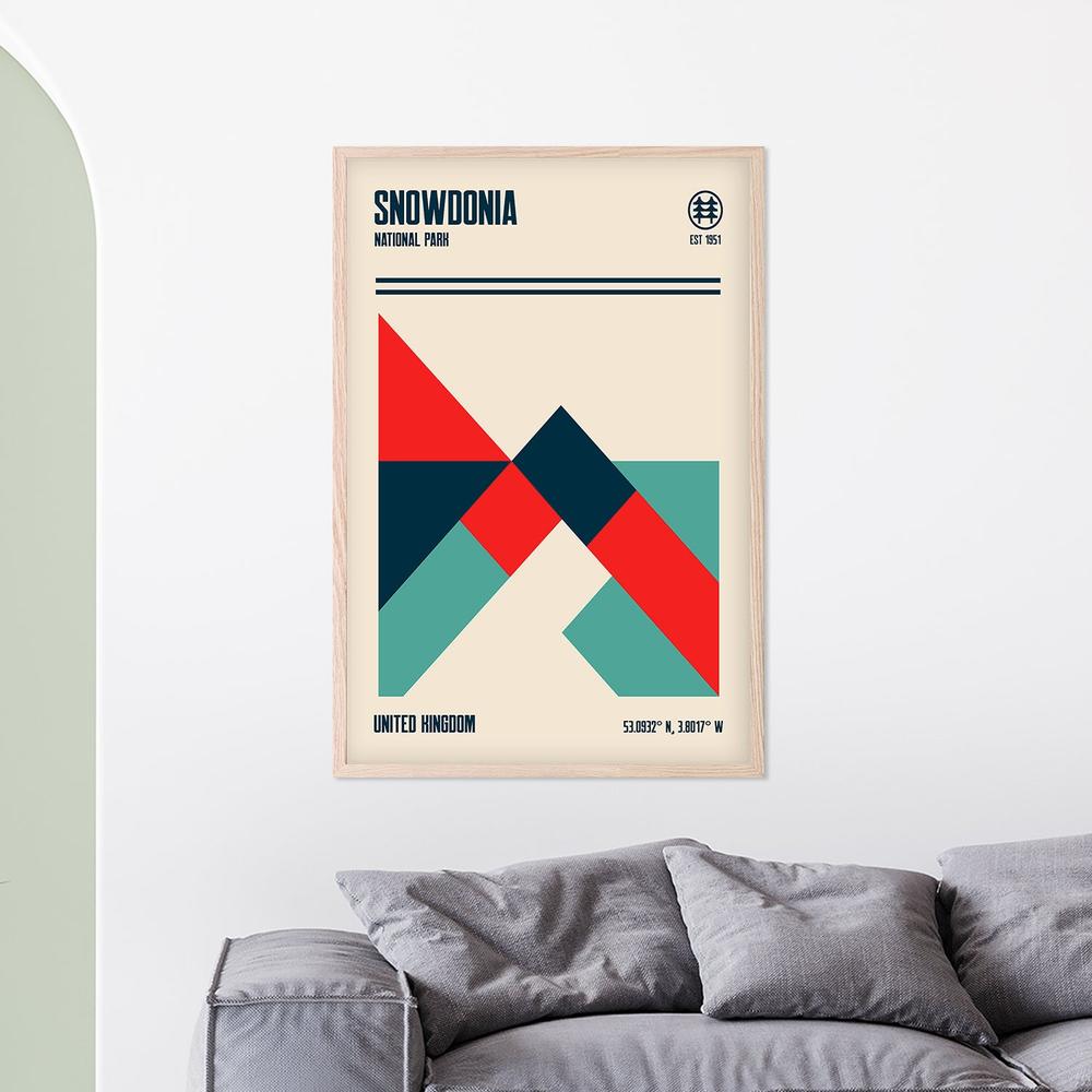 Geometric Snowdonia Peaks-by-Retrodrome-wall-art-print-canvas-poster-framed-Gioia