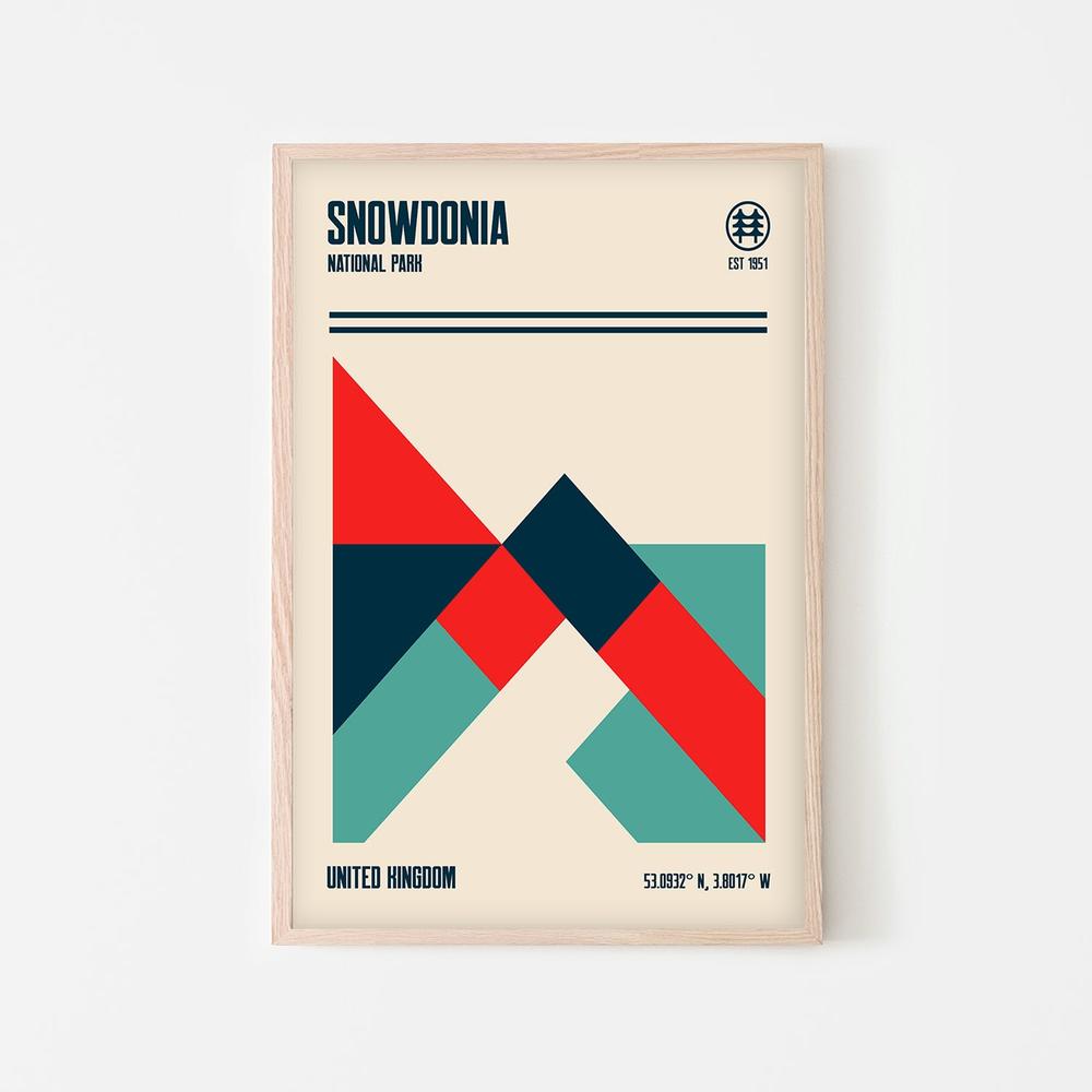 Geometric Snowdonia Peaks-by-Retrodrome-wall-art-print-canvas-poster-framed-Gioia