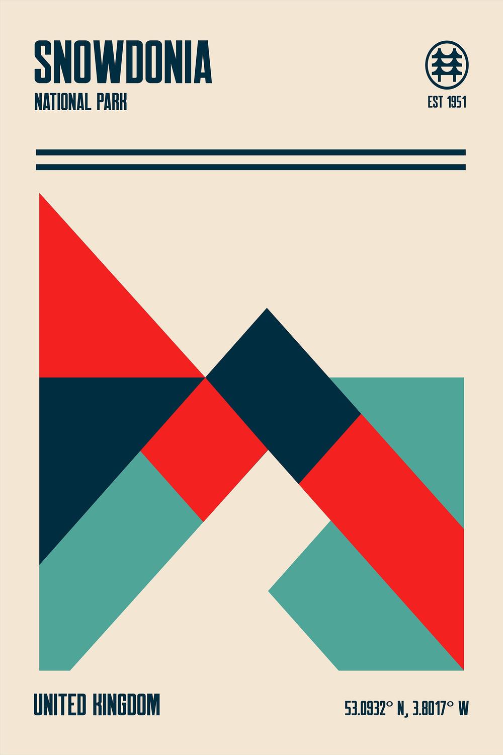 Geometric Snowdonia Peaks-by-Retrodrome-wall-art-print-canvas-poster-framed-Gioia