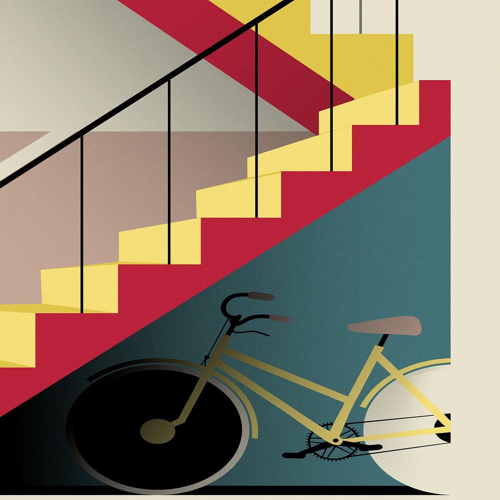 Geometric Stairs Bicycle-by-Fadil Roze-wall-art-print-canvas-poster-framed-Gioia