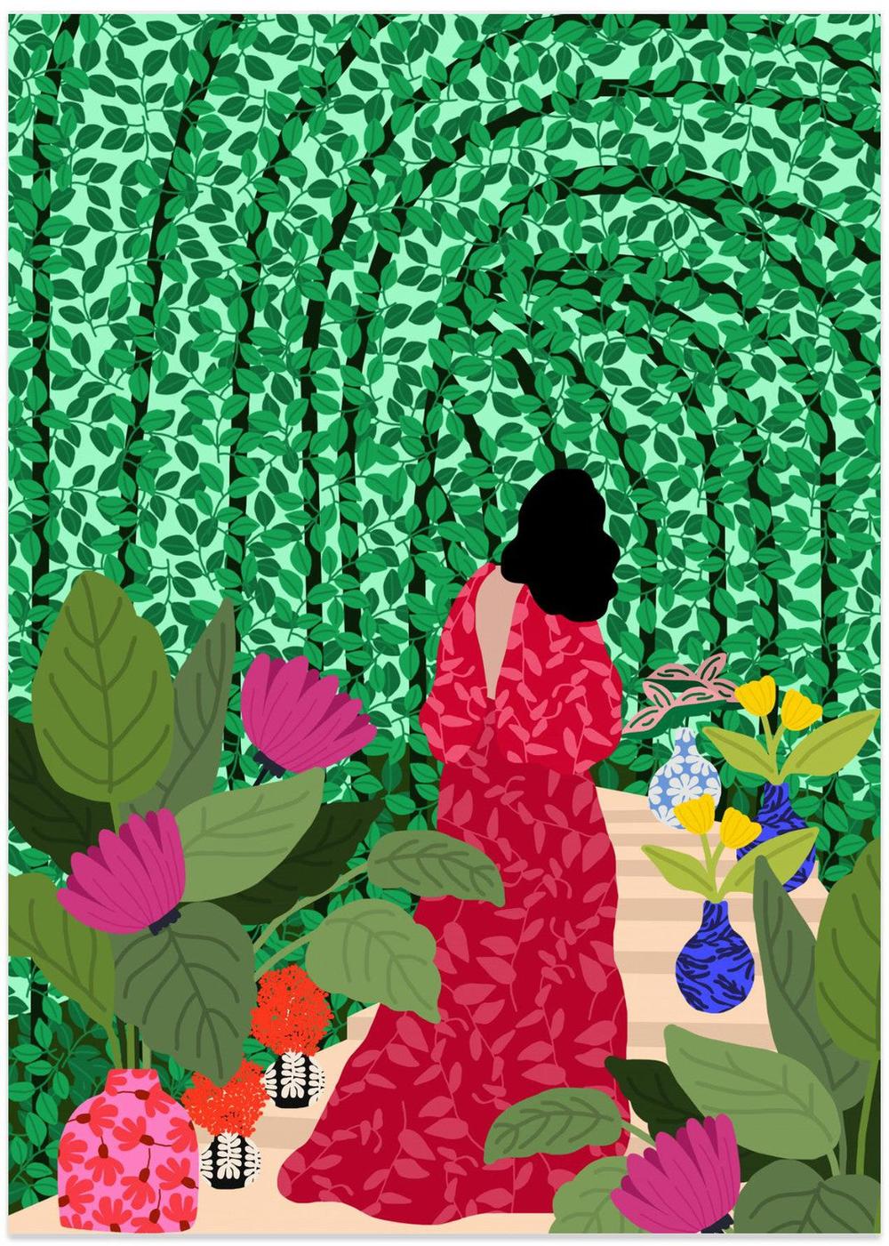 Girl At Her Garden (Copy)-by-Rafaela Mascaro-wall-art-print-canvas-poster-framed-Gioia