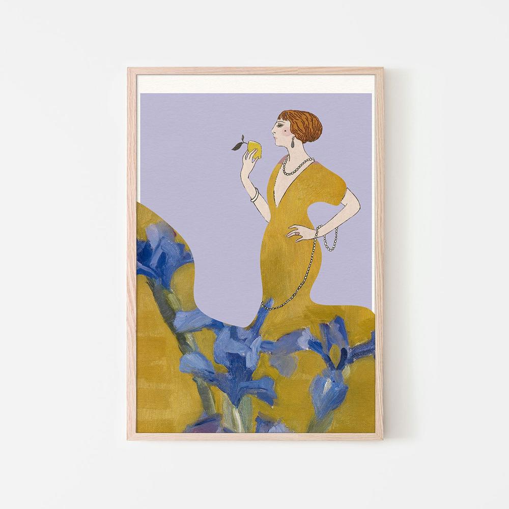 Golden Flapper Amidst Irises-by-Wild Violets-wall-art-print-canvas-poster-framed-Gioia