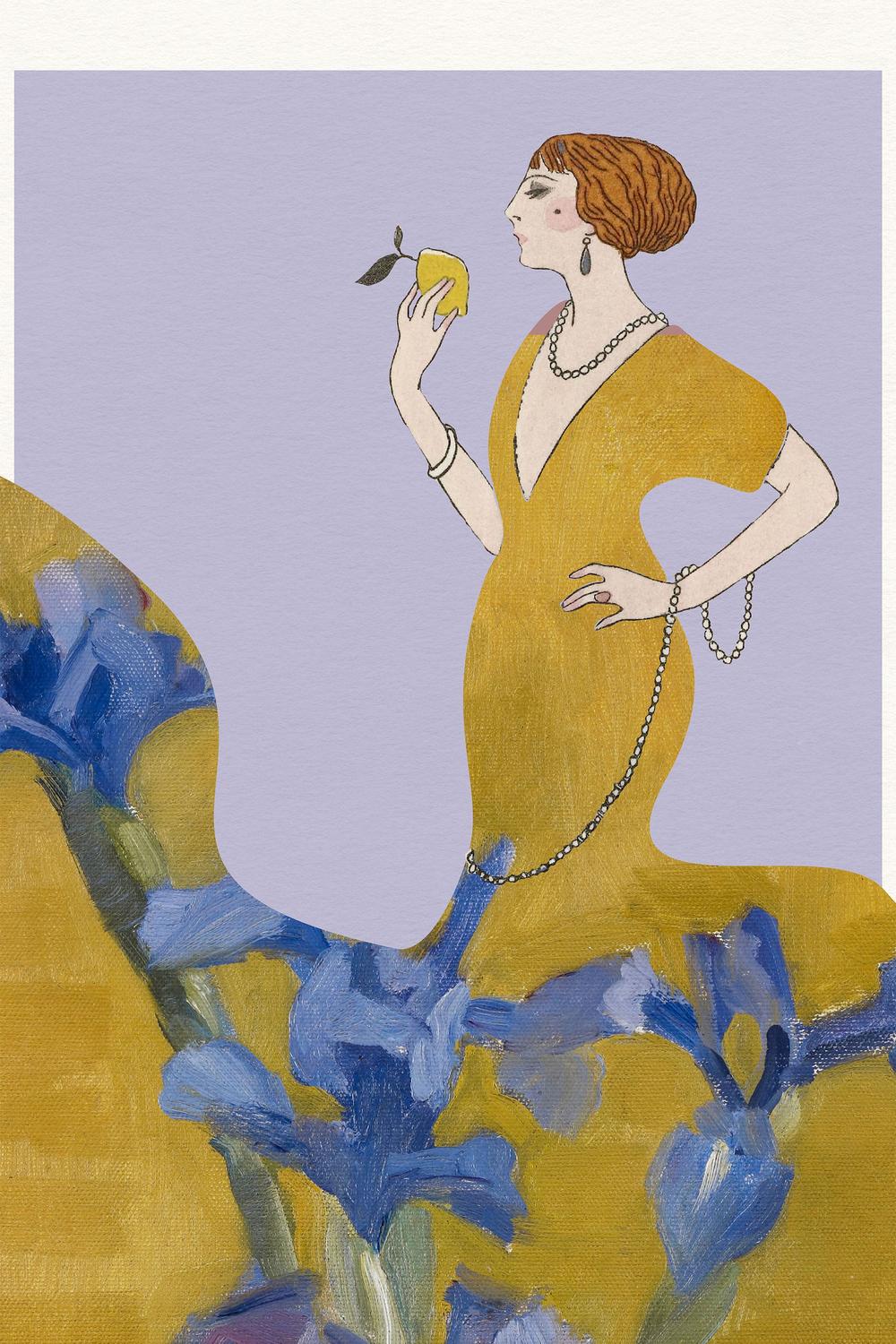 Golden Flapper Amidst Irises-by-Wild Violets-wall-art-print-canvas-poster-framed-Gioia