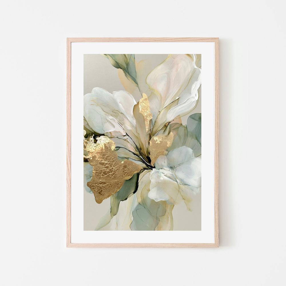 Golden Floral Abstract-by-Stephanie Jeuffroy-wall-art-print-canvas-poster-framed-Gioia