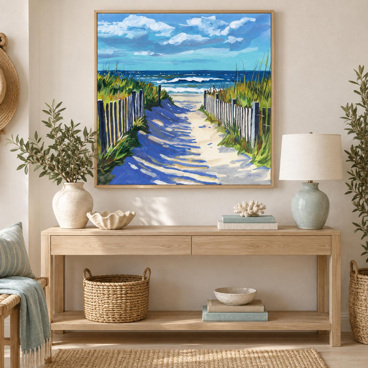 Grassy Path To The Beach Style A wall art styled in a coastal entryway