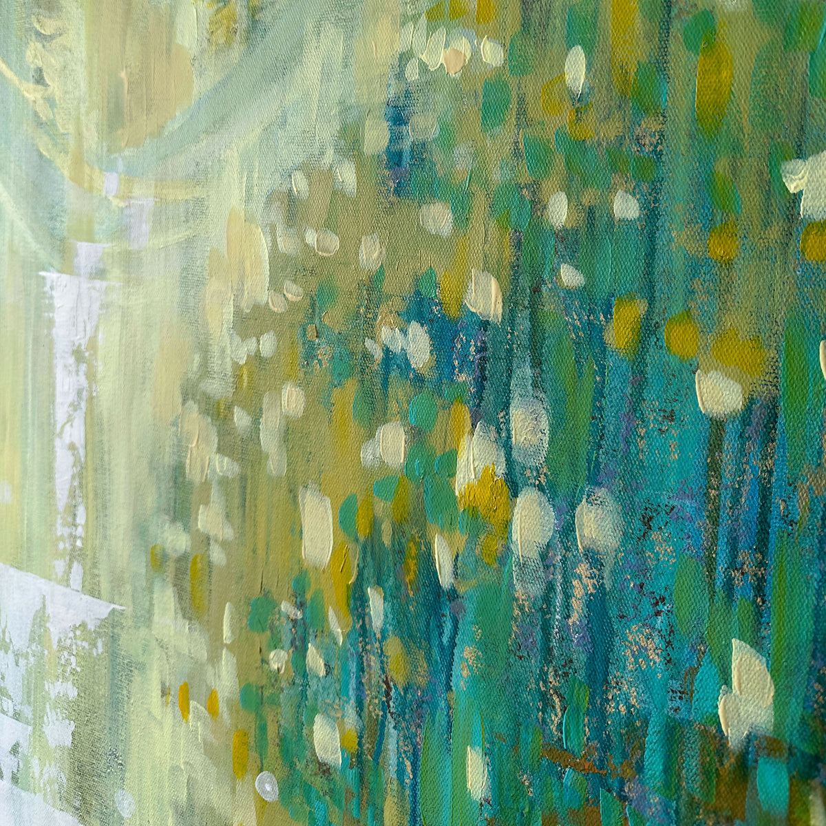 Sparkling Waterfall by an Emerald Forest Pond - Original Artwork