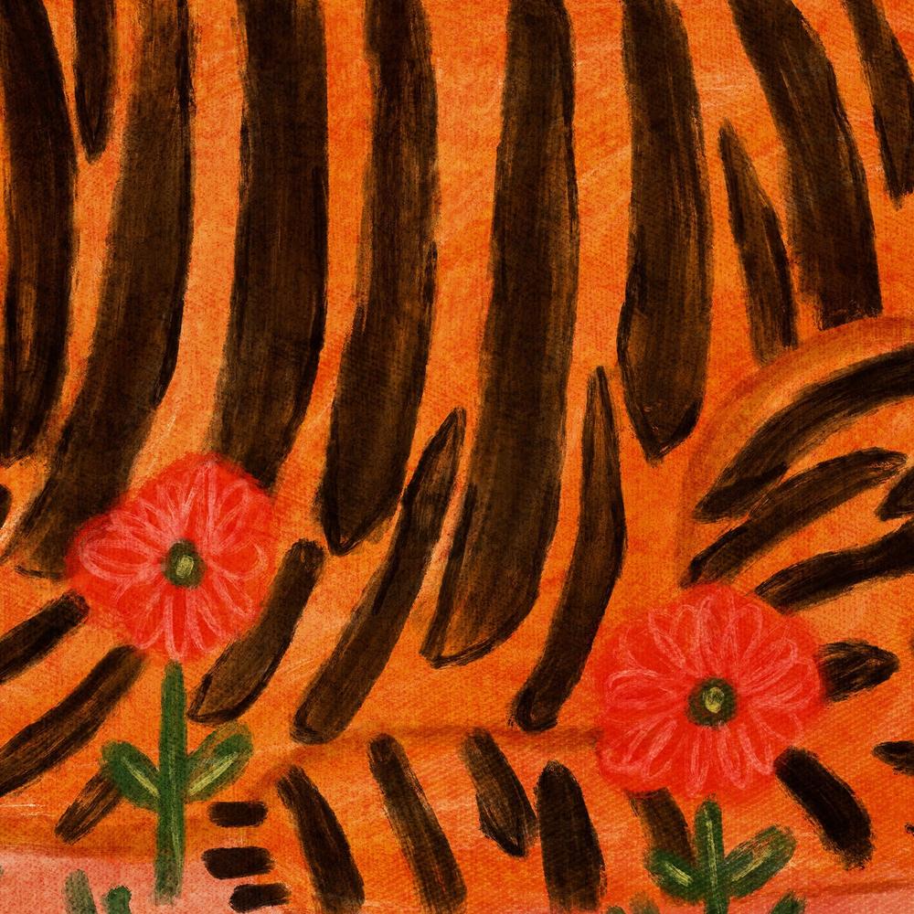 Happy Tiger in Poppies-by-Dirkie Nell-wall-art-print-canvas-poster-framed-Gioia