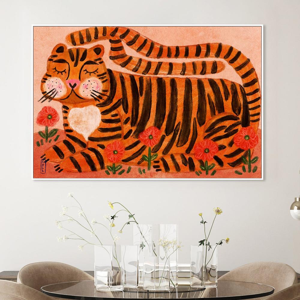 Happy Tiger in Poppies-by-Dirkie Nell-wall-art-print-canvas-poster-framed-Gioia